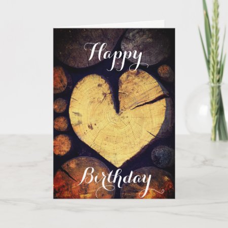 Rustic Wooden Heart Photography Happy Birthday Card