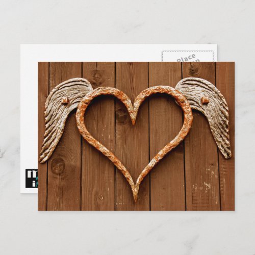 Rustic Wooden Heart Valentines Day  Holiday Postcard