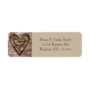 Rustic wooden hearts love return address labels