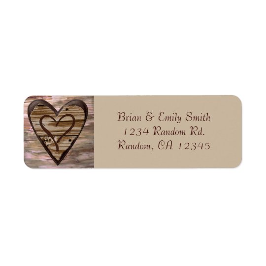 Rustic wooden hearts love return address labels