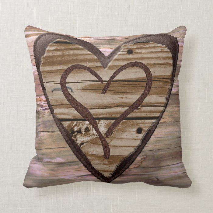 Rustic wooden hearts love sign pillow