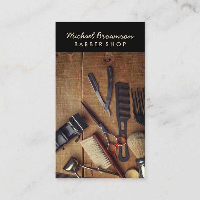 Rustic Wooden Hipster Style Retro Barber Shop Business Card