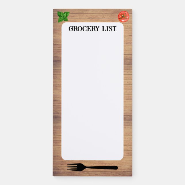 Rustic wooden homemade cooking grocery list magnetic notepad (Front)