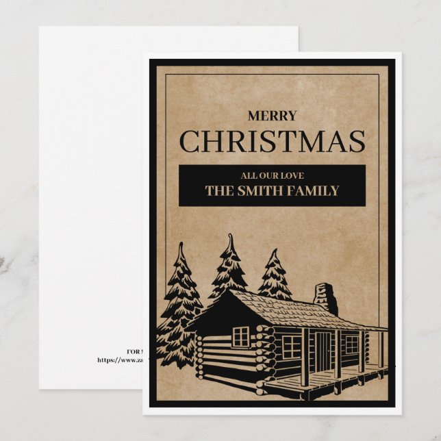 Rustic Wooden House Merry Christmas Holiday Card (Front/Back)