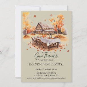 Rustic Wooden House Thanksgiving Give Thanks Invitation