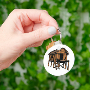 Rustic Wooden Hut Traditional Cabin on Stilts Keychain