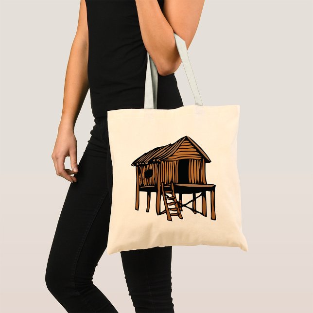 Rustic Wooden Hut Traditional Cabin on Stilts Tote Bag (Creator Uploaded)