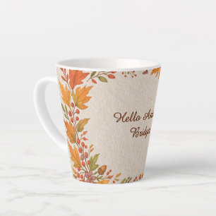 rustic wooden & hygge leaves hello autumn latte mug