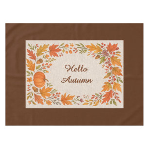 rustic wooden & hygge leaves hello autumn tablecloth