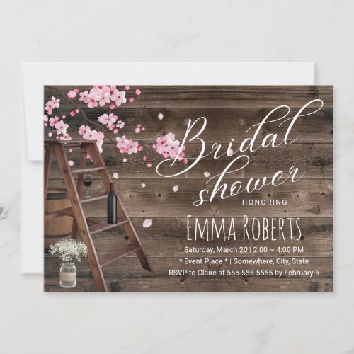 Rustic Wooden Ladder Cherry Blossom Bridal Shower Invitation