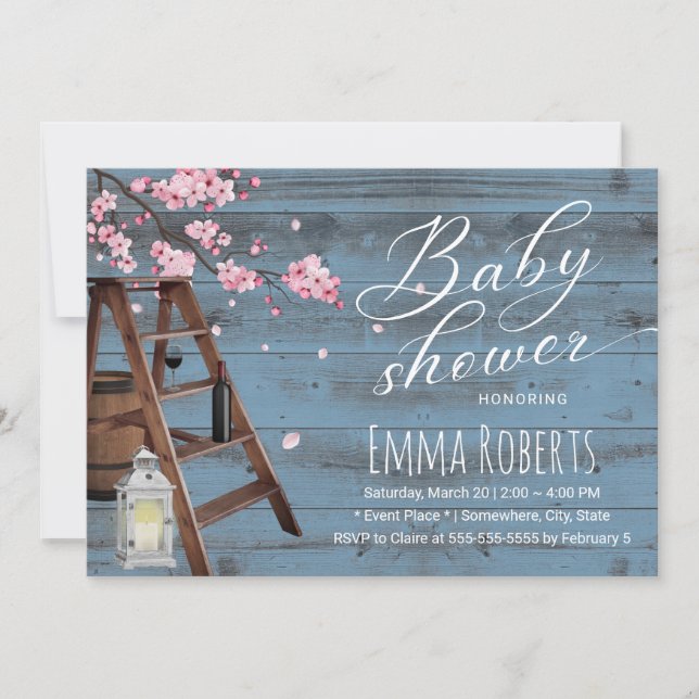 Rustic Wooden Ladder Pink Floral Dusty Baby Shower Invitation (Front)