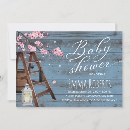 Rustic Wooden Ladder Pink Floral Dusty Baby Shower Invitation