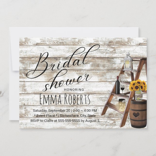 Rustic Wooden Ladder Sunflower Jar Bridal Shower Invitation (Front)