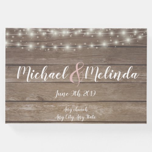 Rustic wooden Lights Wedding Guest Book