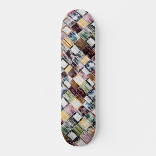 Rustic Wooden Modern Colorful Block Pattern Skateboard