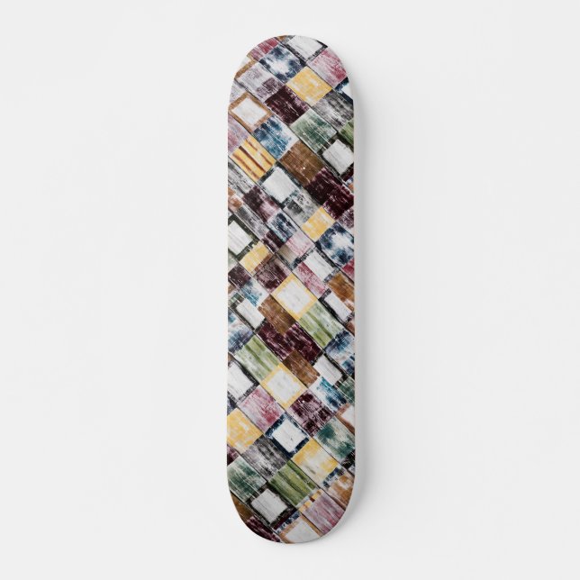 Rustic Wooden Modern Colorful Block Pattern Skateboard (Front)
