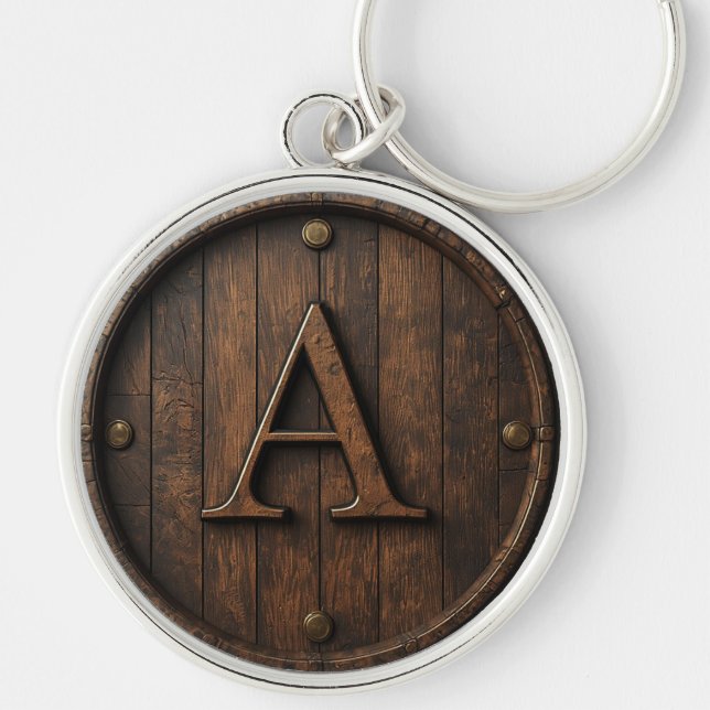 Rustic Wooden Monogram A Round Barrel Sign 🔑 Keychain (Front)