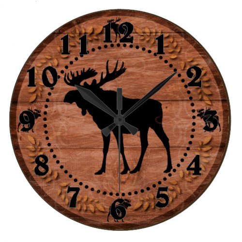 Rustic wooden moose circle wall clock