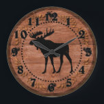 Rustic wooden moose circle wall clock<br><div class="desc">Rustic wooden moose circle wall clock</div>