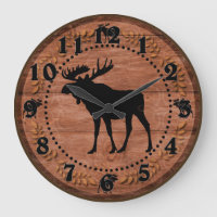 Rustic wooden moose circle wall clock