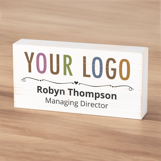 Rustic Wooden Name Plate for Business Shabby Chic Box Sign (MISOOK White Wood Nameplate with Logo)