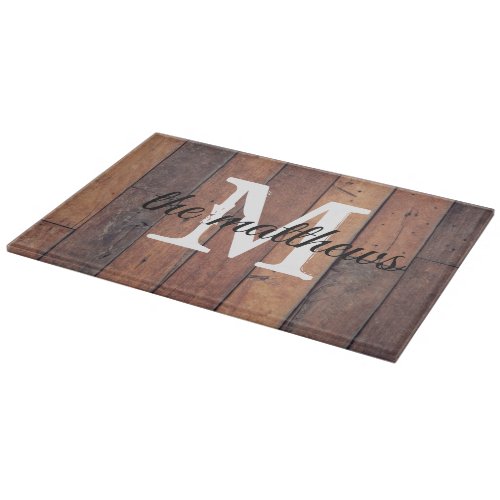 Rustic Wooden Oak Barn Farmhouse Country Monogram Cutting Board