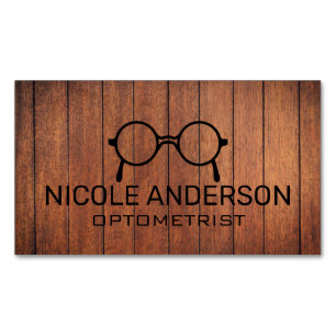 Rustic Wooden Optometrist Eye Glasses Business Card Magnet