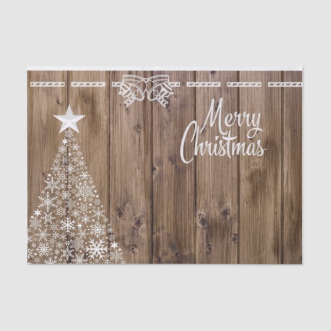 Rustic Wooden Pattern Merry Christmas Snowflake Tissue Paper (Front)