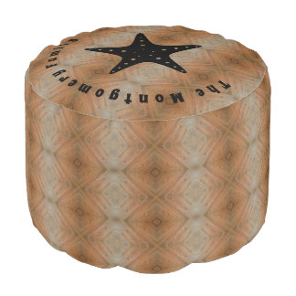 Rustic Wooden Personalized Family Name  Round Pouf