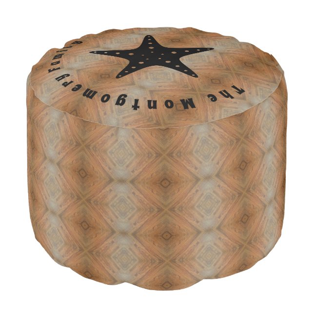 Rustic Wooden Personalized Family Name  Round Pouf (Angled Front)