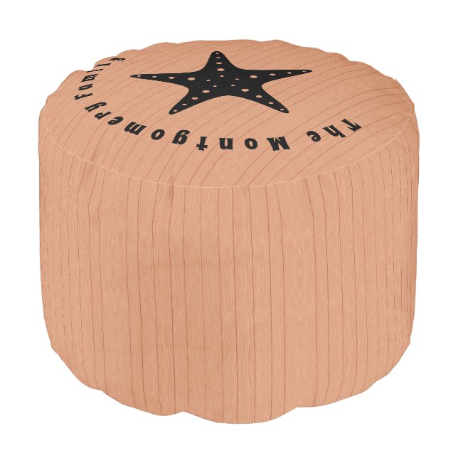 Rustic Wooden Personalized Family Name  Round Pouf (Angled Front)