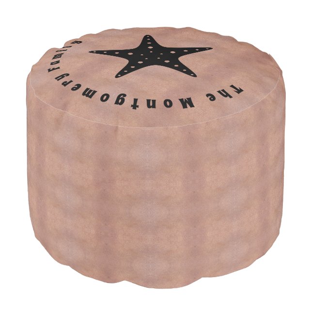 Rustic Wooden Personalized Family Name  Round Pouf (Angled Front)