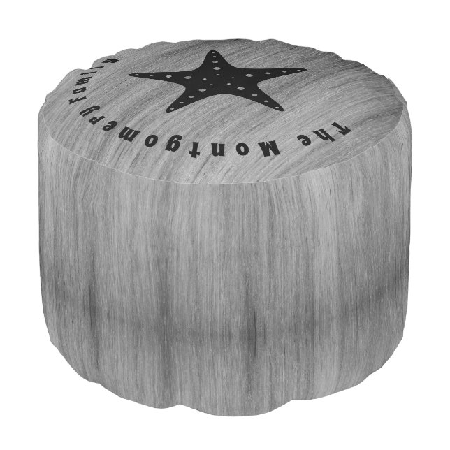 Rustic Wooden Personalized Family Name  Round Pouf (Angled Front)