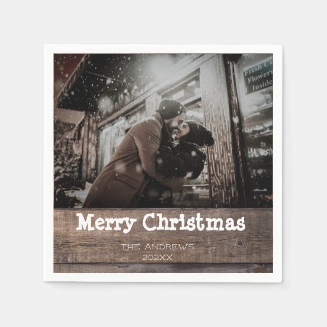 Rustic Wooden Photo Christmas Holiday Party  Napkins (Front)