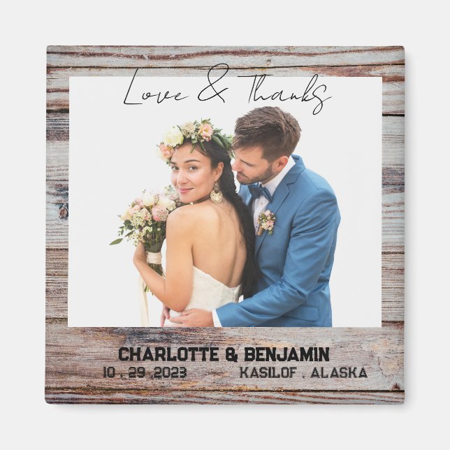 Rustic Wooden Photo Wedding Favor Magnet (Front)