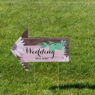 Rustic wooden Pink Floral wedding yard sign