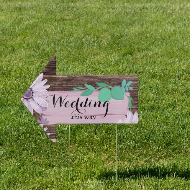 Rustic wooden Pink Floral wedding yard sign (Insitu)
