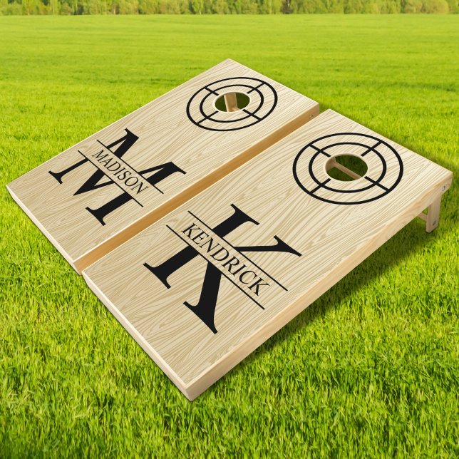 Rustic Wooden Plank with Initial Name Monogram Cornhole Set (Creator Uploaded)