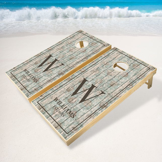 Rustic Wooden Planks Beach Nautical Family Name Cornhole Set (Creator Uploaded)