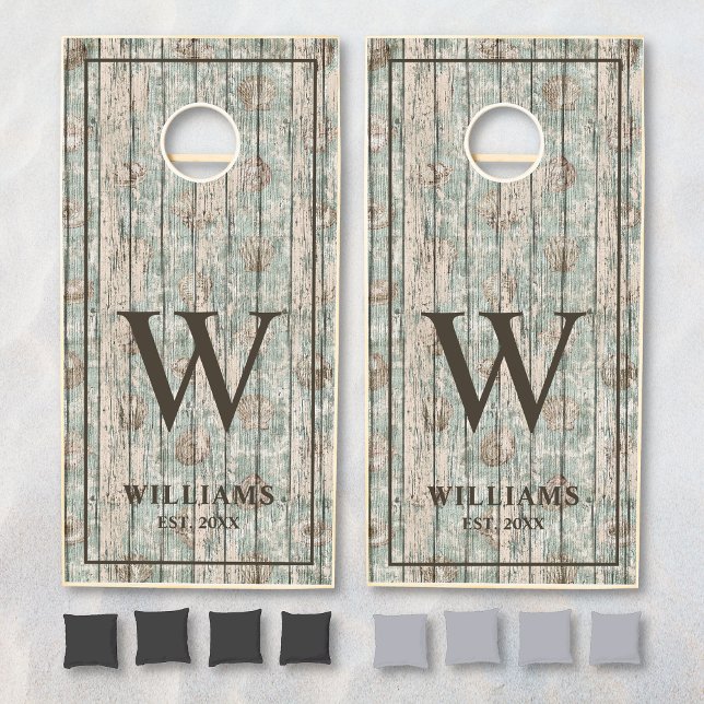 Rustic Wooden Planks Beach Nautical Family Name Cornhole Set (Creator Uploaded)