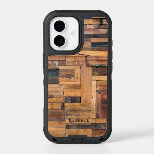 Rustic Wooden Planks Timber Personalized Name Otterbox iPhone Case (Back)