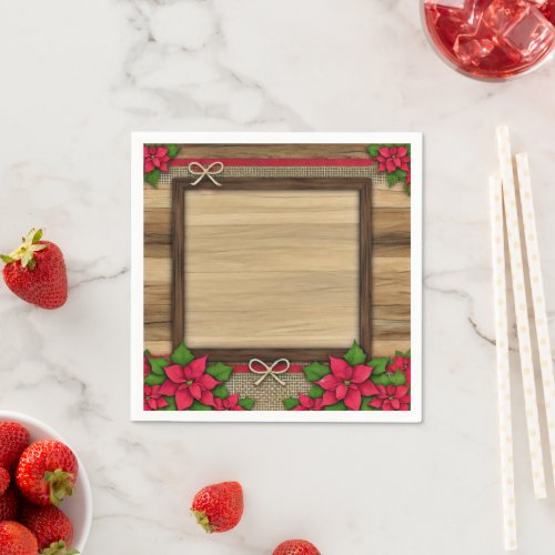 Rustic Wooden Poinsettia Floral Frame Decoupage Napkins