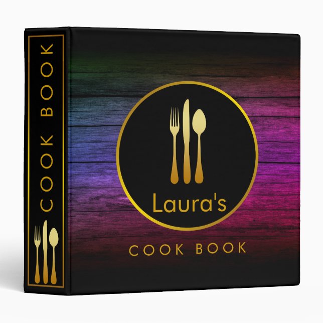 Rustic Wooden Recipe Book Family Cook Kitchen Binder (Front/Spine)