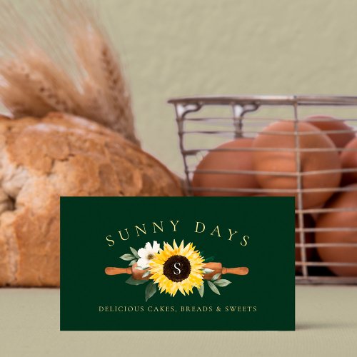 Rustic Wooden Rolling Pin Yellow Sunflower Bakery Business Card