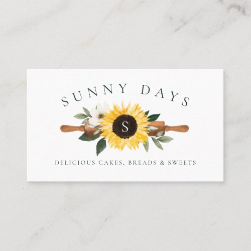 Rustic Wooden Rolling Pin Yellow Sunflower Bakery Business Card