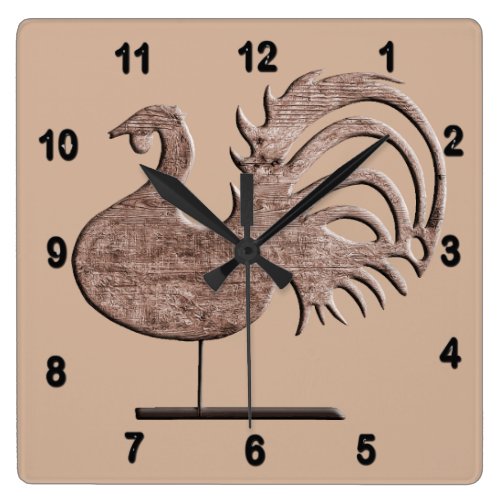 Rustic Wooden Rooster Weathervane Square Wallclocks