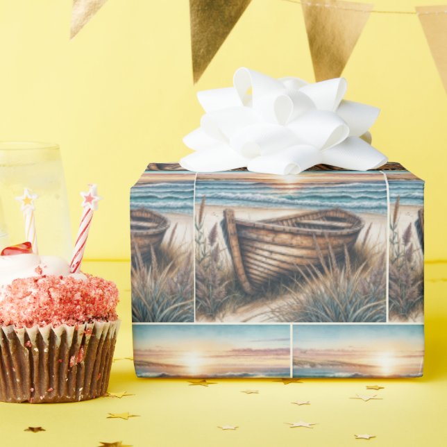 Rustic Wooden Rowboat On a Beach Wrapping Paper (Birthday Party)