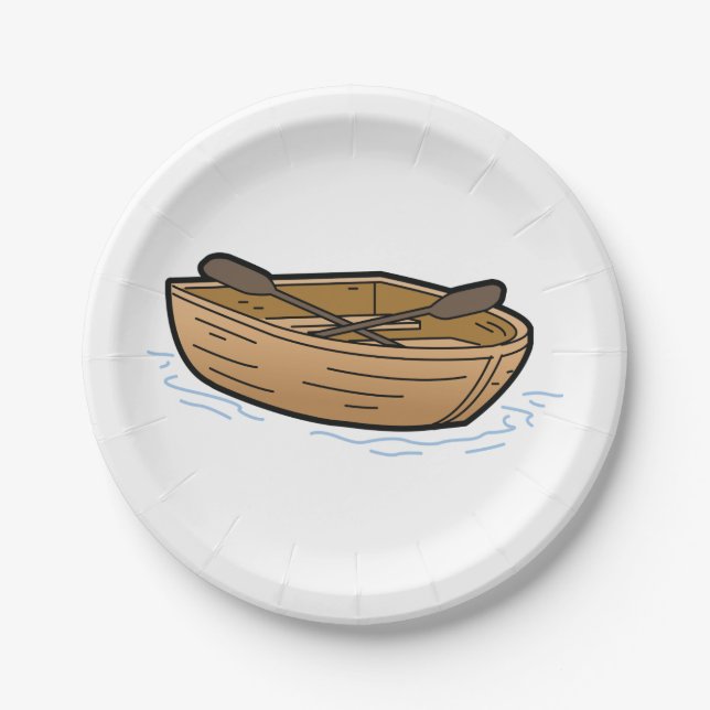 Rustic Wooden Rowboat on Water Paper Plates (Front)