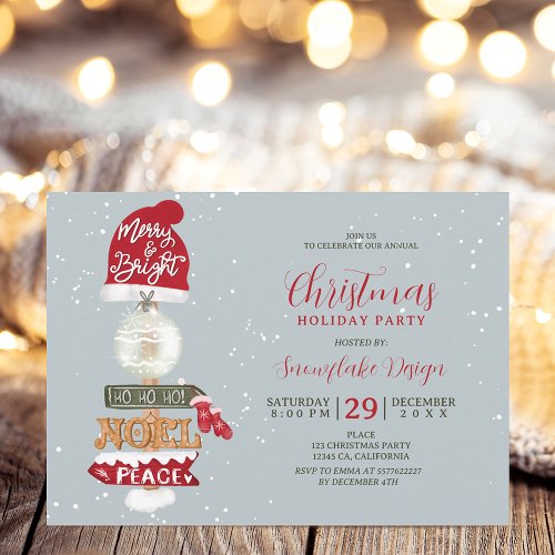Rustic wooden sign business corporate Christmas Invitation