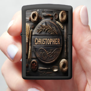 Rustic Wooden Sign With Christopher Zippo Lighter